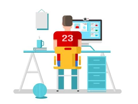 The guy communicates online on the computer Stock Illustration