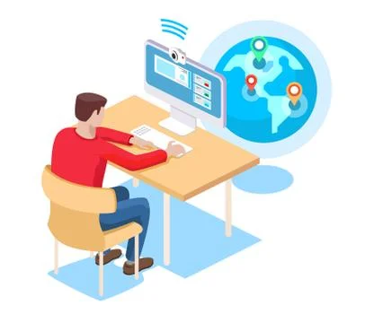 The guy communicates online on the computer Stock Illustration