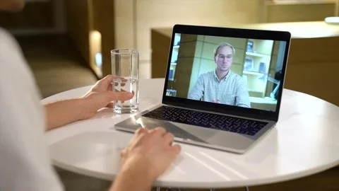 The guy communicates via video link Stock Footage 131511489