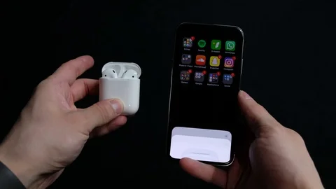Guy Connecting New Apple AirPods Stock Video Pond5