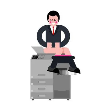 Guy copies ass on scanner in office. office prank Stock Illustration