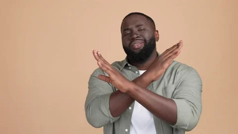 Guy cross arms avoid wrong solution isolated pastel color background Stock Footage 168285956