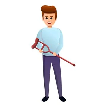 Guy with a crutch in his hands icon, cartoon style Stock Illustration
