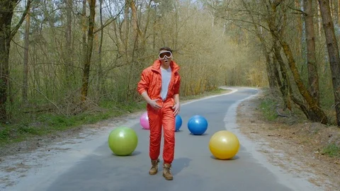 Guy is dancing in the forest 스톡 동영상 108220318