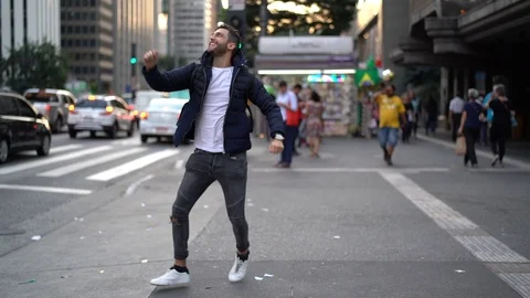 Guy Dancing at Street Stock Footage 89728852