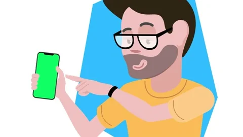 The guy demonstrates the smartphone screen. Blue background. Stock Footage 223830973
