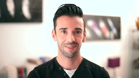 Guy with dental bracket smiling 스톡 동영상 57772691