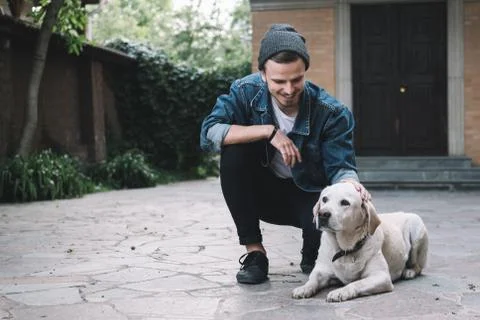 A guy with a dog Stock Photos