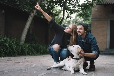 A guy with a dog Foto stock
