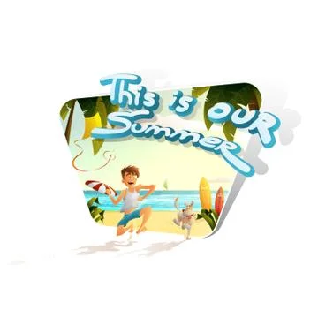 The guy with the dog running along the beach Stock Illustration