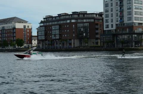 Guy doing Wakeboard by the Dublin Docklands Stock Photos