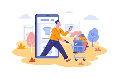 Guy done remote mobile shopping Stock Illustration