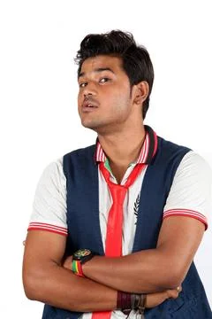 Guy in Doubt A young Indian guy wth questioning or doubting gesture, on wh... Stock Photos