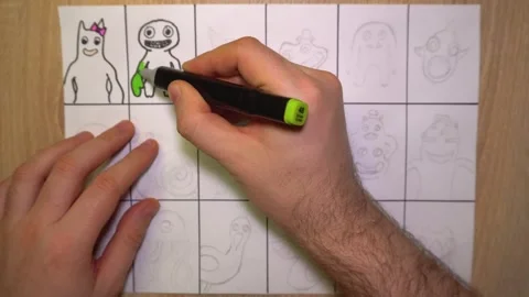 The guy draws monsters from game Garten of Banban Stock-Footage 240186476