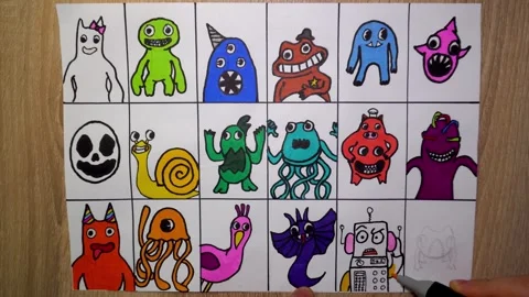 The guy draws monsters from game Garten of Banban Stock Footage 240188556