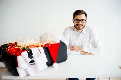 Guy dressing up as Santa Claus Stock Photos