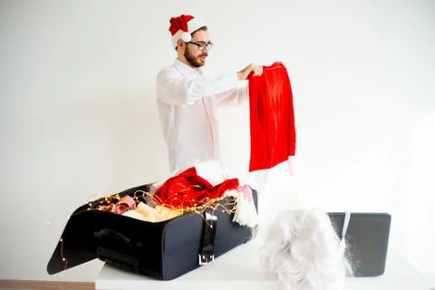 Guy dressing up as Santa Claus Stock Photos