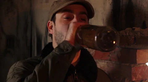 The guy drinking alcohol, slow motion, close up shot Stock Footage 34329964