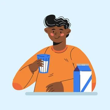 Guy drinking milk character in cartoon style Stock Illustration