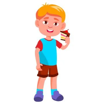 The guy eats a cake on a white background. Vector illustration Stock Illustration