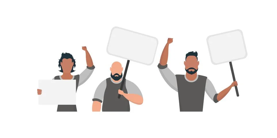 A guy with an empty banner in his hands. With space for your text. Rally or.. Stock Illustration