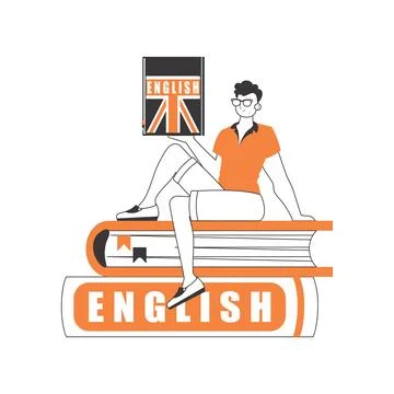 Guy English teacher. The concept of learning a foreign language. Linear style Stock Illustration