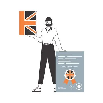 Guy English teacher. The concept of learning English. Line art style. Isolate Stock Illustration