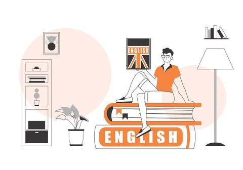 Guy English teacher. The concept of learning a foreign language. Linear style Stock Illustration