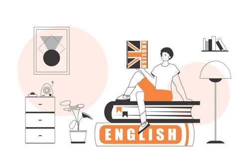 Guy English teacher. The concept of learning a foreign language. Linear trend Stock Illustration