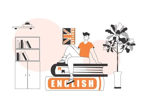 Guy English teacher. The concept of learning a foreign language. Line art sty Stock Illustration