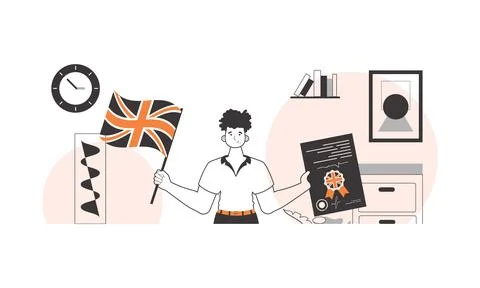 The guy is an English teacher. The concept of learning a foreign language. Li Stock Illustration