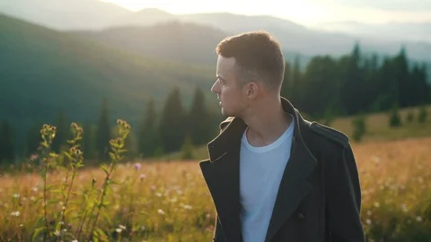 Guy enjoys the beautiful nature Stock Footage 118634806
