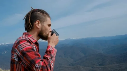 Guy enjoys views of nature while traveling. Stock Footage 238894186
