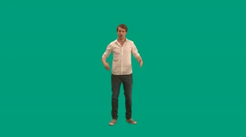 Guy explaining and making size gestures - green screen - pre keyed - MINT.GS Video stock 11322838