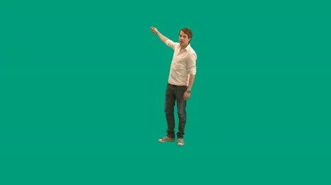 Guy explaining and pointing at things - green screen - pre keyed - MINT.GS Stock Footage 11322760