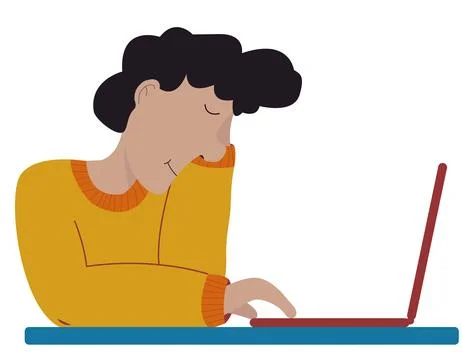 The guy falls asleep while working in front of the computer is tired Stock Illustration