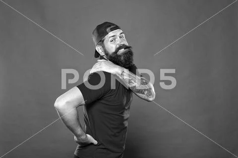 Guy feel pain in back. Healthcare and injuries concept. Sedentary lifestyle Stock Photos