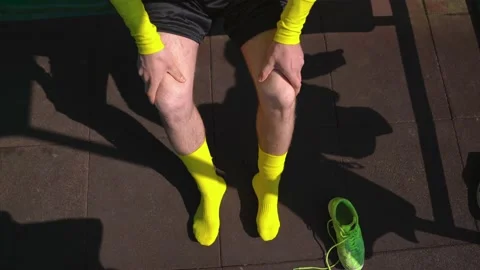 A Guy  Flex The Leg Muscles. View From Above Stock Footage 152082681