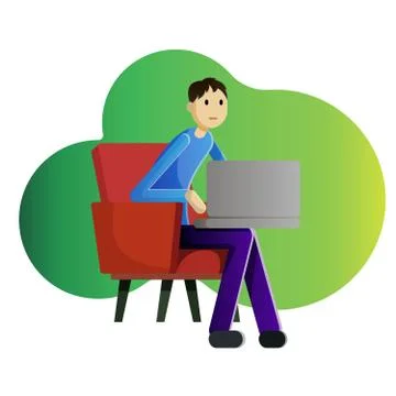 Guy freelancer with laptop vector illustration Illustrazione stock