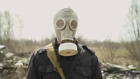 Guy in the gasmask.taken with hands behind the head from the horror Stock-Footage 130523545