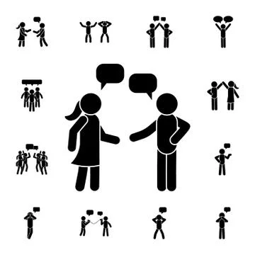 Guy, girl, talk flat vector icon in People talk pack Stock Illustration