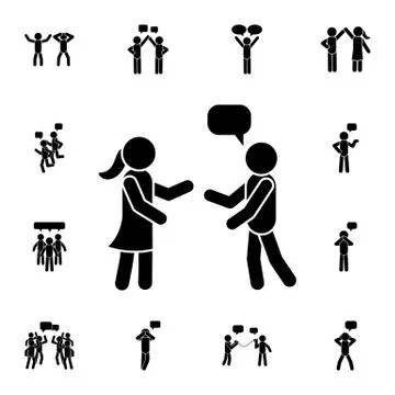 Guy, girl, talk flat vector icon in People talk pack Stock Illustration