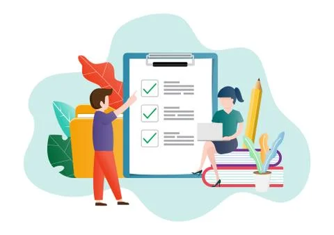 A guy with a girlfriend will Checklist and piles of books. The form for the s Stock Illustration
