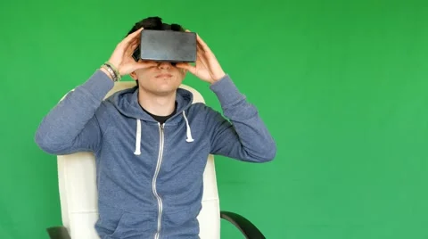 Guy with glasses VR - 3D - green screen Stock Footage 61472731