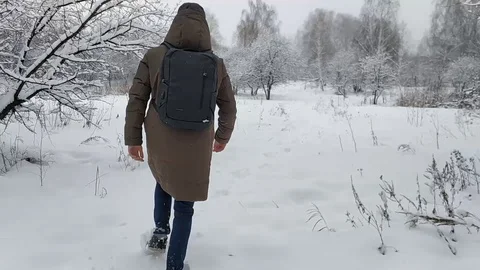 The guy goes into the woods with a backpack Stock Footage 106346654
