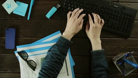 The guy is going to type on a keyboard on PC, but the button does not work. Stock Footage 82001480