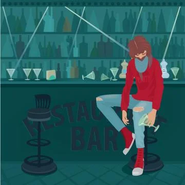 Guy got drunk and hardly sits in empty bar Stock Illustration