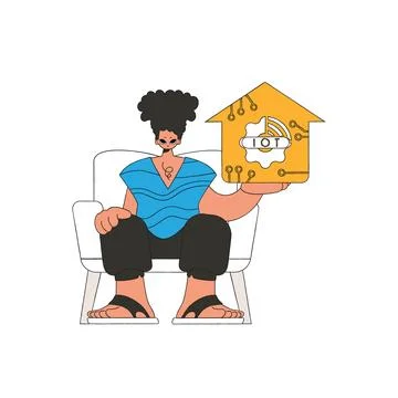 The guy grasps the logo of the Internet of Things in his hands. Stock Illustration