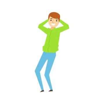 Guy In Green Shirt And eans Dancing, Part Of Funny Drunk People Having Fun At Stock Illustration
