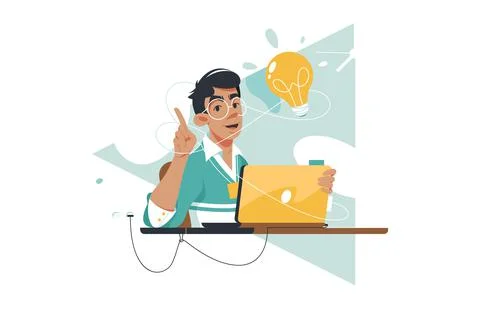 Guy happy with great idea Stock Illustration